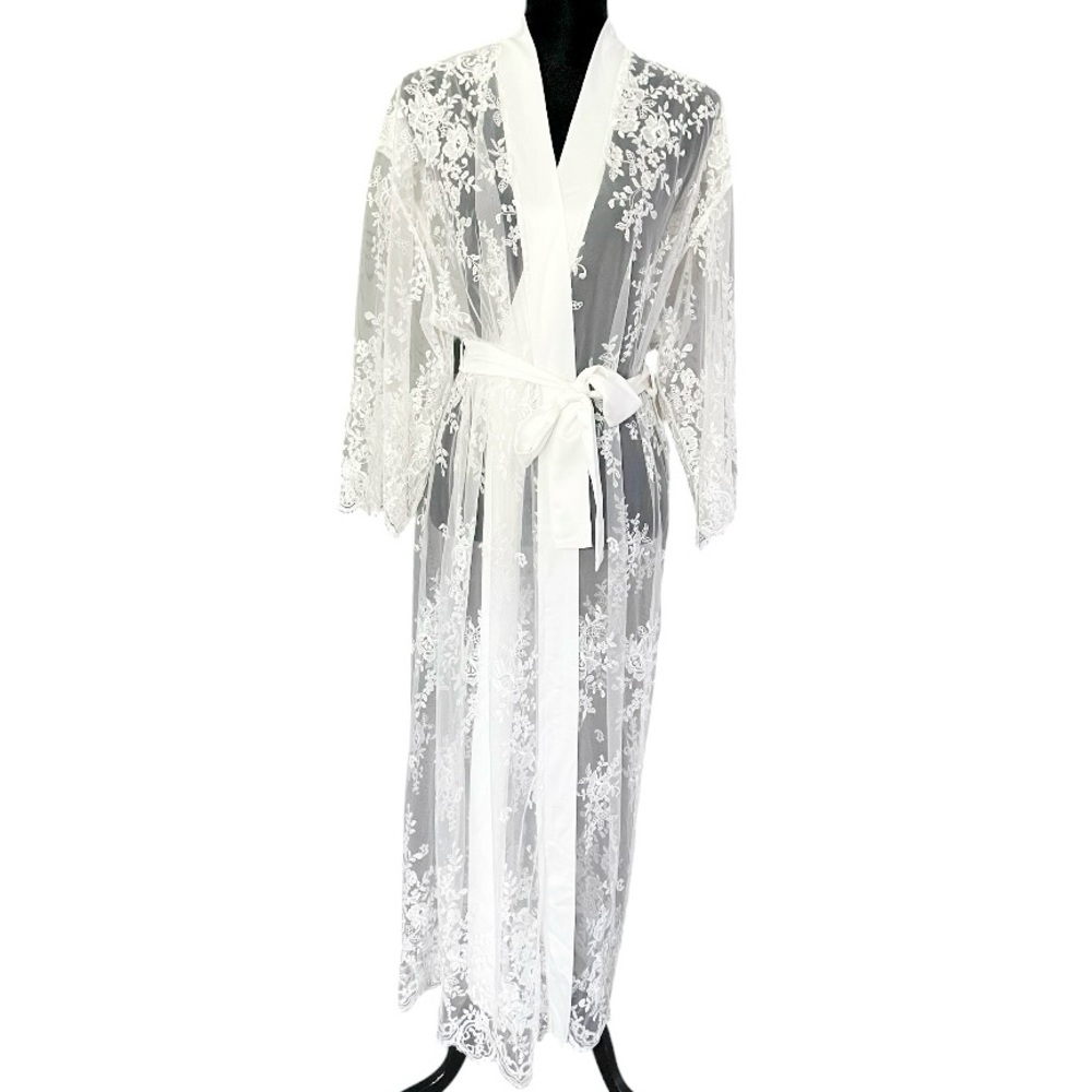 Rya Collection Darling Robe womens MEDIUM / LARGE lace mesh ivory bridal wedding - Picture 3 of 10